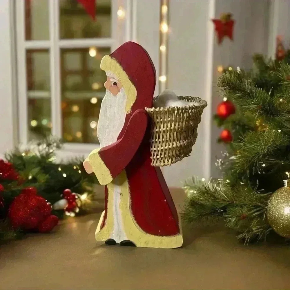 Hand painted Santa Clause With Wicker Basket